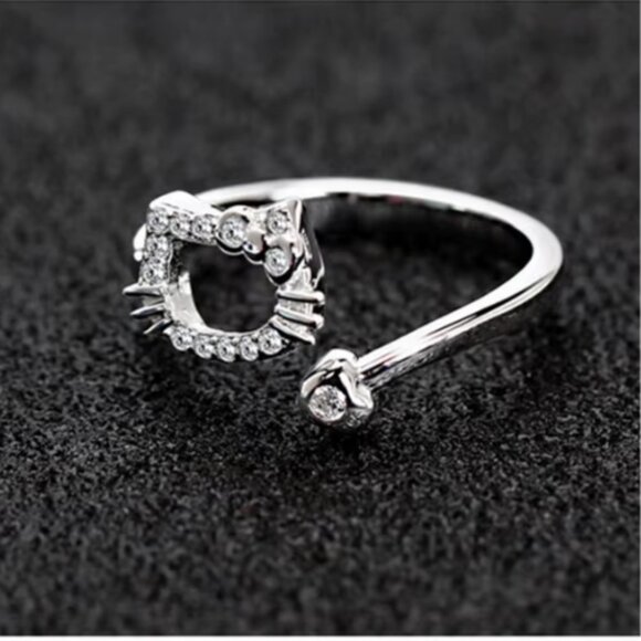 HELLO KITTY Girls Silver Semi Adjustable Ring Inlaid Crystals NWT - Picture 6 of 7
